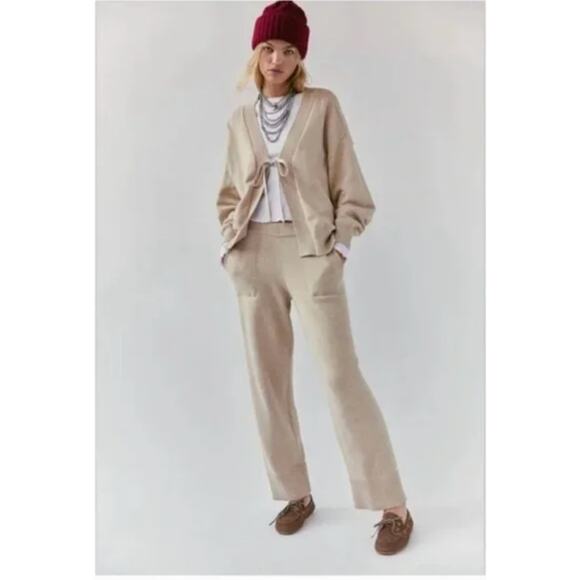 NEW Free People Solar Sweater Set Size Large Tan Sand Dollar Wide Leg Cardigan - Picture 2 of 14